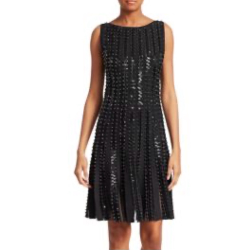 APART Black Beaded Stripes Sleeveless Cocktail Mid Length Sleek Boho Dress Sz 10 - Picture 16 of 16